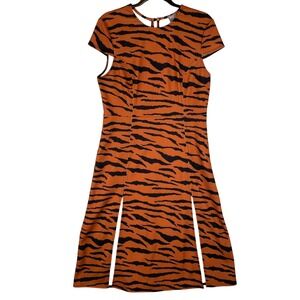 ASOS Design Tiger Print Mini Dress Orange Black Short Sleeve Double Slit‎ US 12